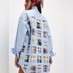 Free People Mad For Madras Shirt Small New Patchwork Plaid Button-Down